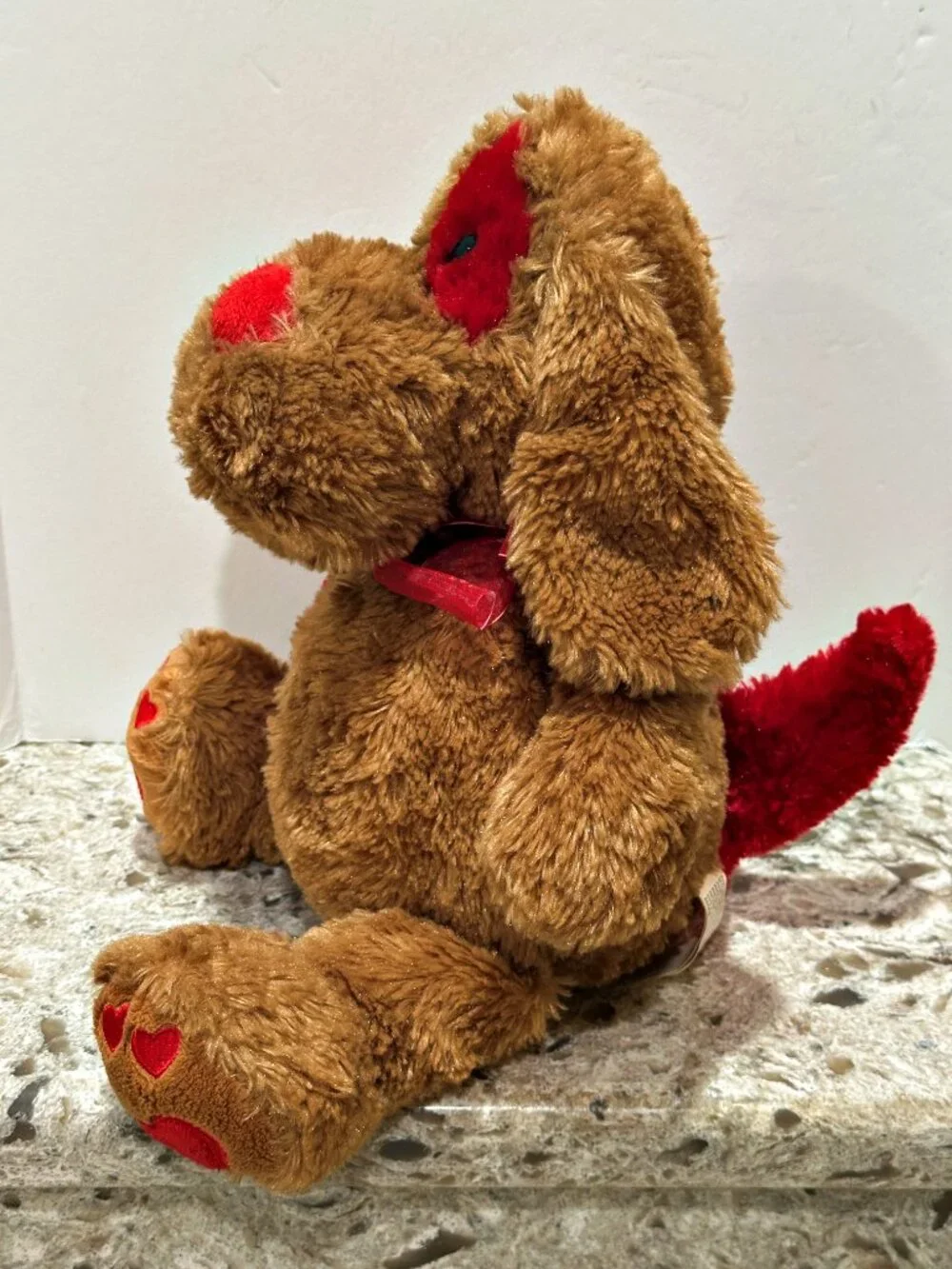 Nova World Brown Puppy Dog Plush Red Hearts Bow 14 Inch Stuffed Animal Soft Toy